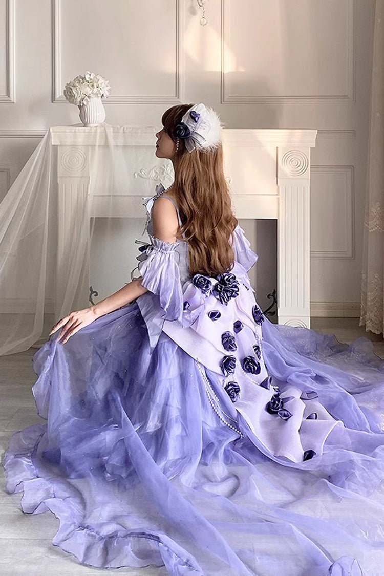 Lolita JSK Dress - Swan Wonderland, Purple, High-Low Hem, Bow Detail, Lace Trim - additional product view 4
