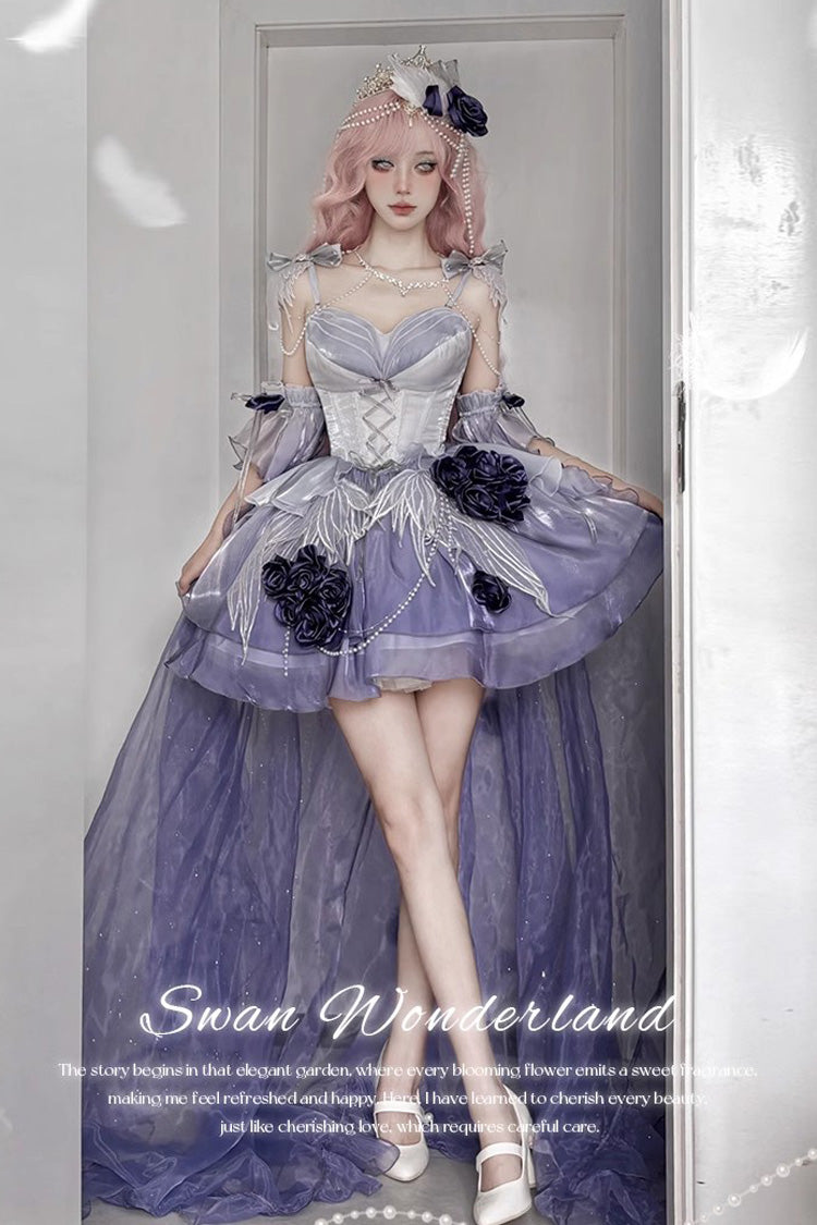Lolita JSK Dress - Swan Wonderland, Purple, Short Version, Short Length, Embroidered - additional product view 4