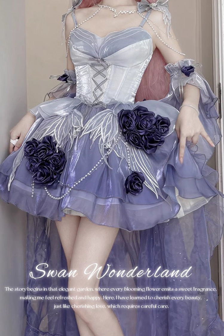 Lolita JSK Dress - Swan Wonderland, Purple, Short Version, Short Length, Embroidered - additional product view 5