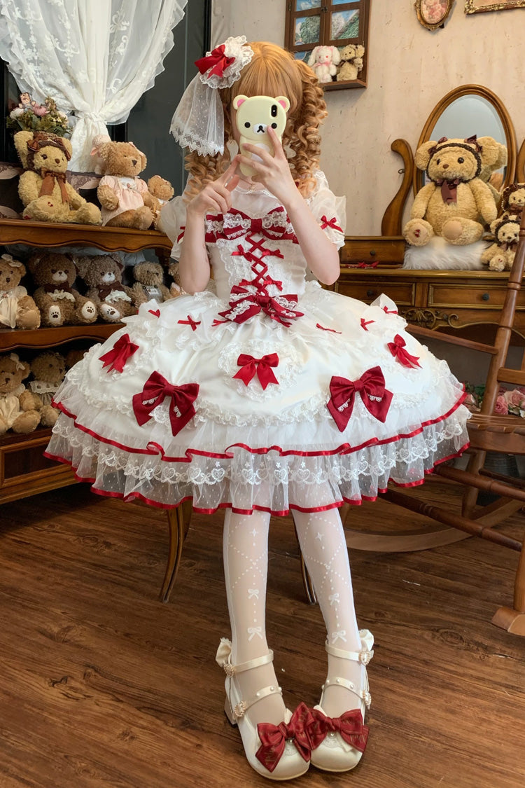 Lolita JSK Dress - Sweetheart, 2 Colors, Sweet Style, Bow Detail, Lace Trim - additional product view 2