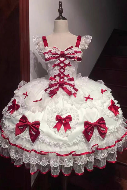 Lolita JSK Dress - Sweetheart, 2 Colors, Sweet Style, Bow Detail, Lace Trim - additional product view 3