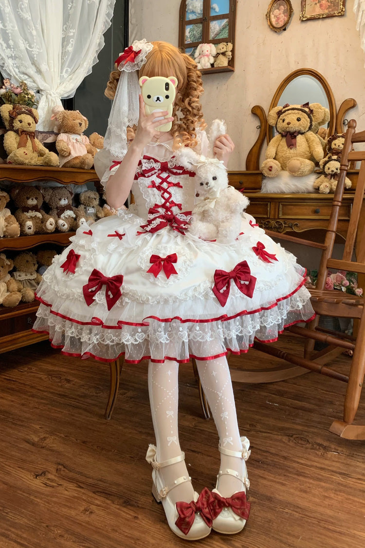 Lolita JSK Dress - Sweetheart, 2 Colors, Sweet Style, Bow Detail, Lace Trim - additional product view 6
