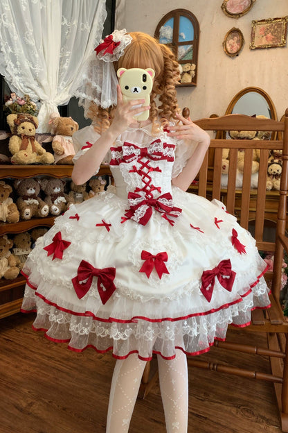 Lolita JSK Dress - Sweetheart, 2 Colors, Sweet Style, Bow Detail, Lace Trim - additional product view 7
