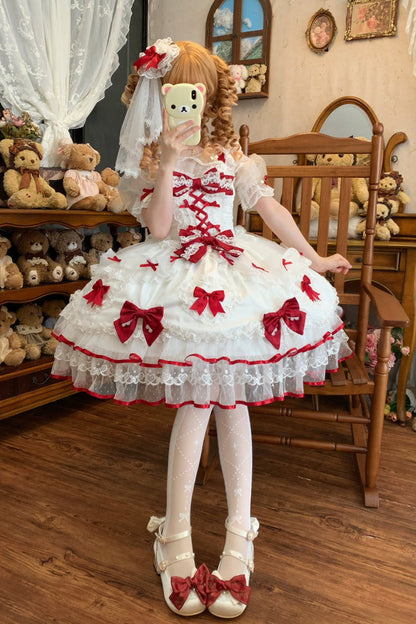 Lolita JSK Dress - Sweetheart, 2 Colors, Sweet Style, Bow Detail, Lace Trim - additional product view 8