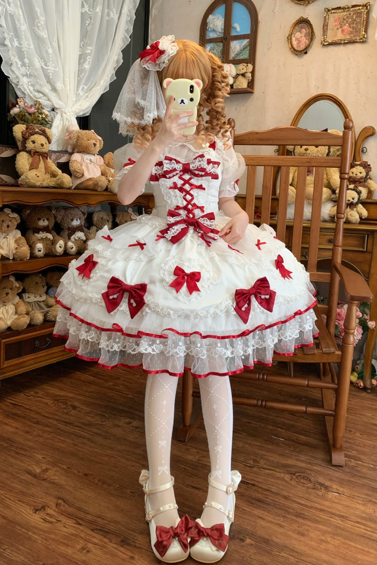 Lolita JSK Dress - Sweetheart, 2 Colors, Sweet Style, Bow Detail, Lace Trim - main product image