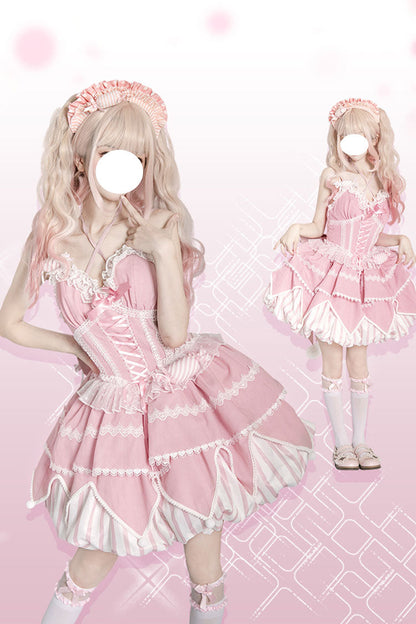 Lolita JSK Dress - Sweetheart Gummies, 3 Colors, Bow Detail, Sweet Style - S Pink / M Pink / L Pink option