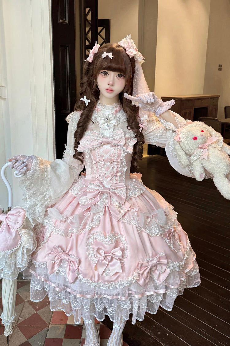 Lolita JSK Dress - Sweetheart, Pink, Layered, Lace-Up, Sweet Style - additional product view 2