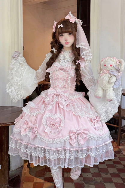 Lolita JSK Dress - Sweetheart, Pink, Layered, Lace-Up, Sweet Style - additional product view 4