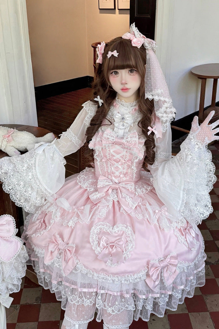 Lolita JSK Dress - Sweetheart, Pink, Layered, Lace-Up, Sweet Style - additional product view 6