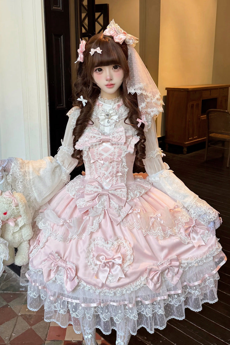 Lolita JSK Dress - Sweetheart, Pink, Layered, Lace-Up, Sweet Style - additional product view 7