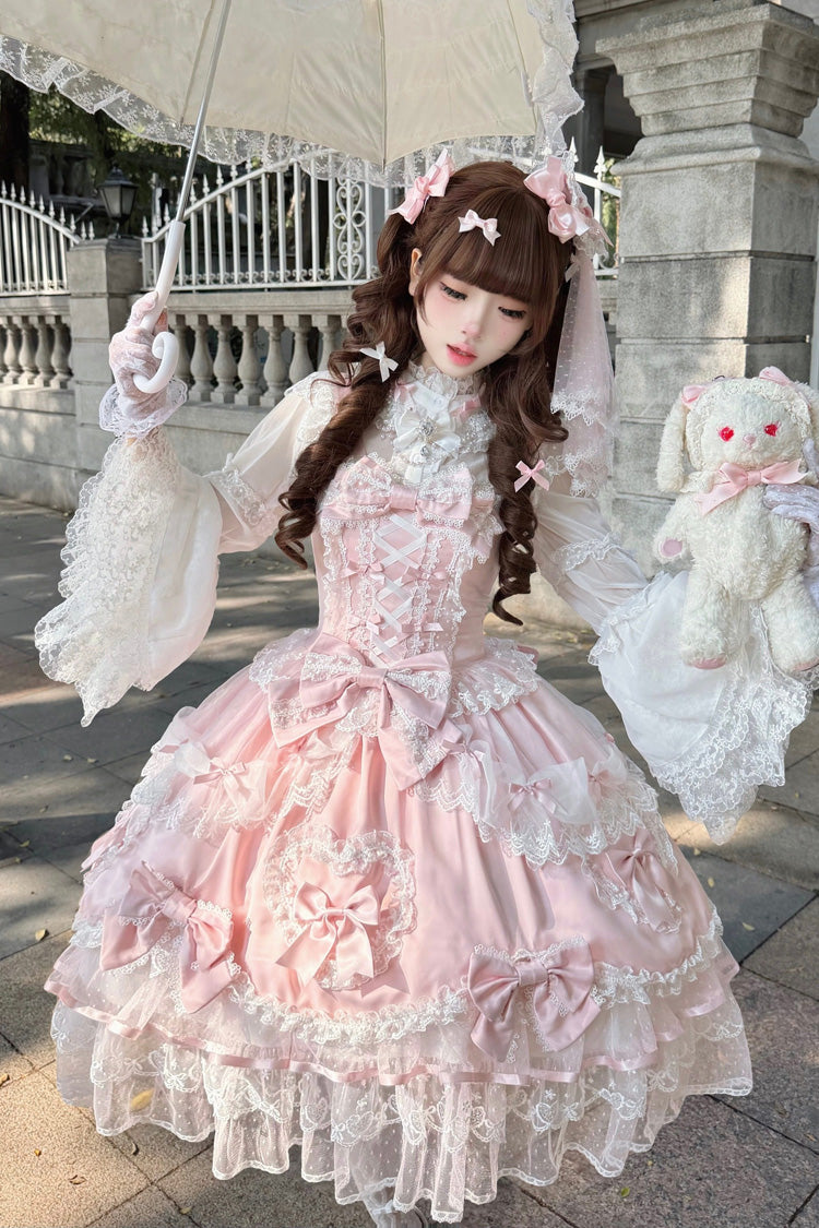 Lolita JSK Dress - Sweetheart, Pink, Layered, Lace-Up, Sweet Style - additional product view 8