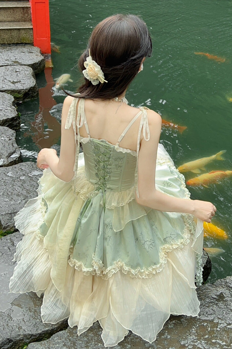 Lolita JSK Dress - Tea Bamboo Song, Green, Short Version, Detachable Detail, Short Length - additional product view 3