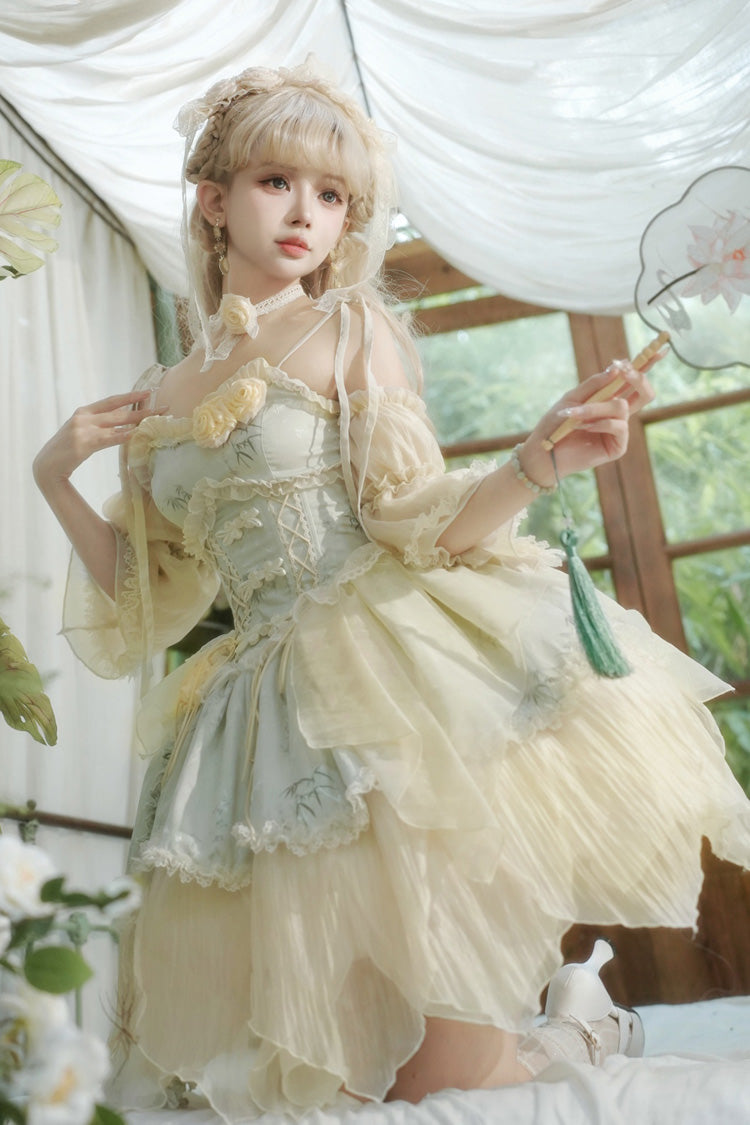 Lolita JSK Dress - Tea Bamboo Song, Green, Short Version, Detachable Detail, Short Length - main product image