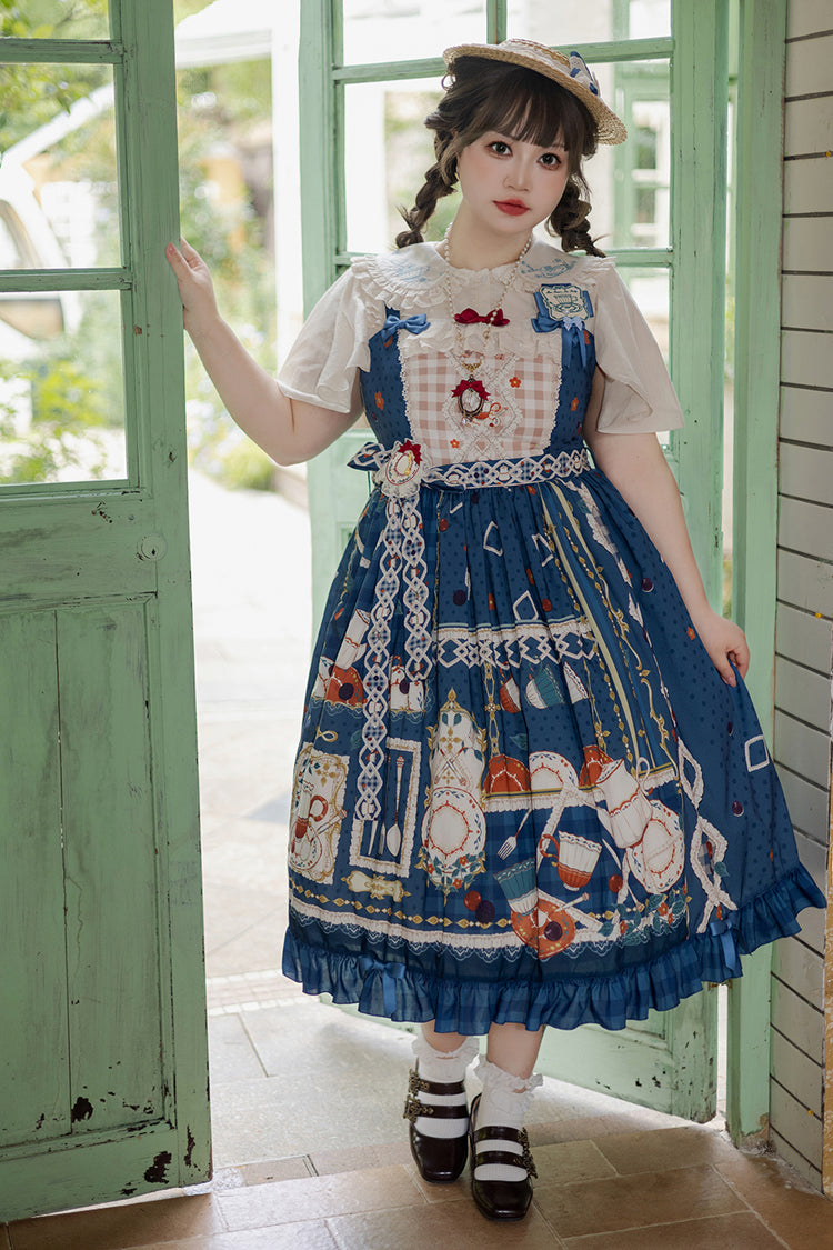 Lolita JSK Dress - Tea Party, Blue, Ruffled, Printed, Sweet Style - additional product view 2