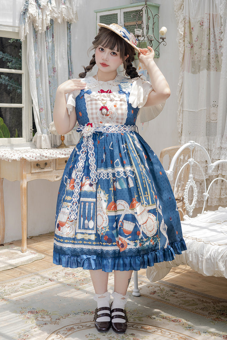 Lolita JSK Dress - Tea Party, Blue, Ruffled, Printed, Sweet Style - additional product view 3