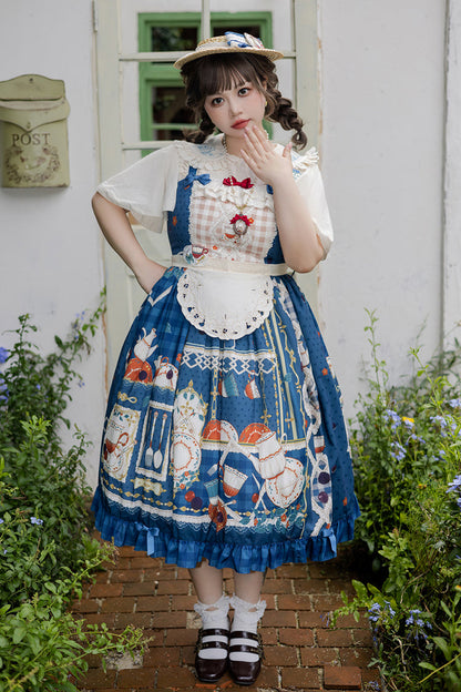 Lolita JSK Dress - Tea Party, Blue, Ruffled, Printed, Sweet Style - additional product view 4