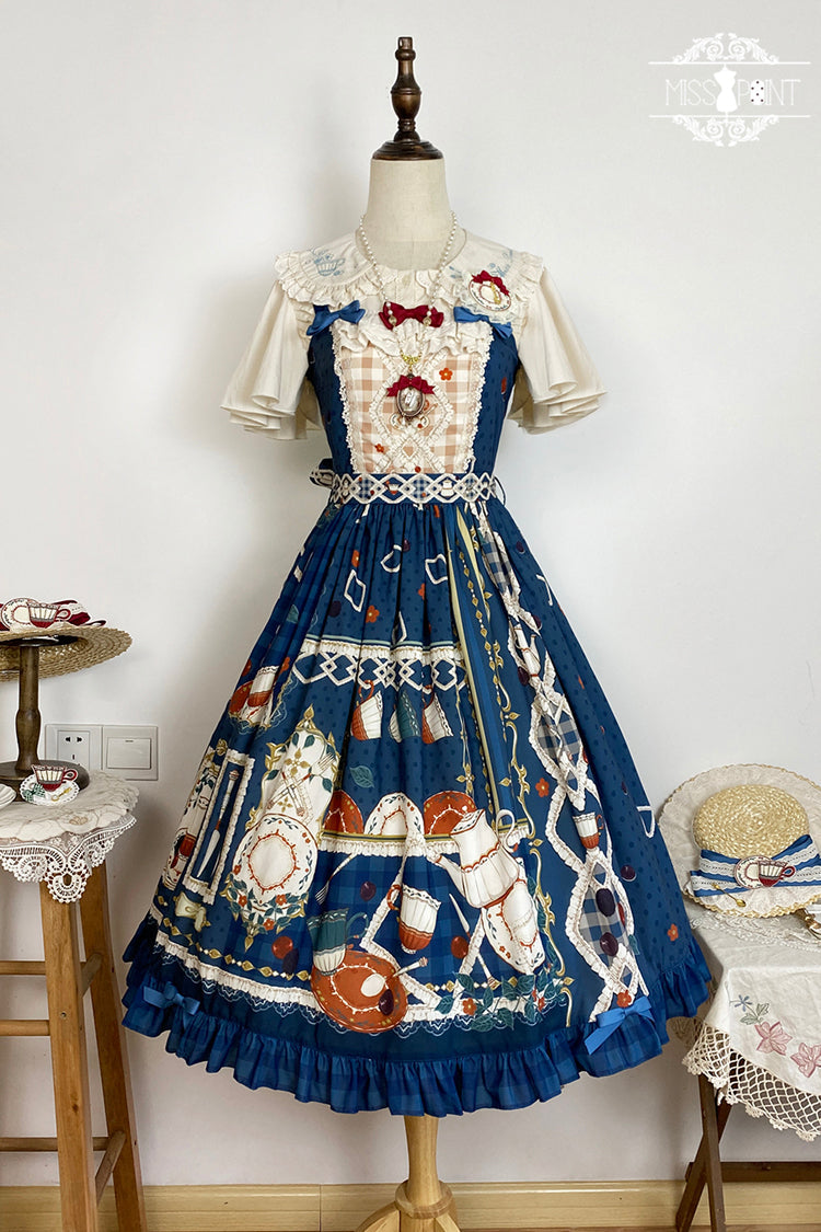 Lolita JSK Dress - Tea Party, Blue, Ruffled, Printed, Sweet Style - additional product view 5