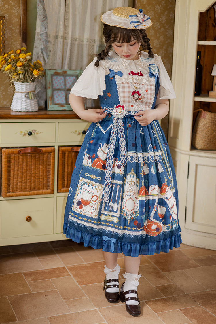 Lolita JSK Dress - Tea Party, Blue, Ruffled, Printed, Sweet Style - additional product view 6