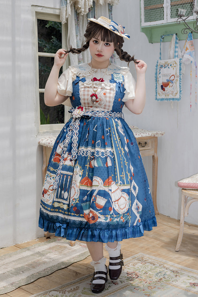 Lolita JSK Dress - Tea Party, Blue, Ruffled, Printed, Sweet Style - additional product view 7
