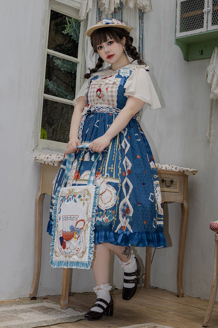 Lolita JSK Dress - Tea Party, Blue, Ruffled, Printed, Sweet Style - additional product view 8