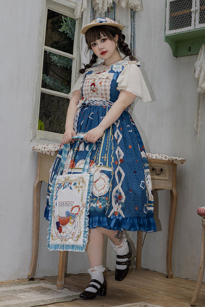 Lolita JSK Dress - Tea Party, Blue, Ruffled, Printed, Sweet Style - additional product view 8