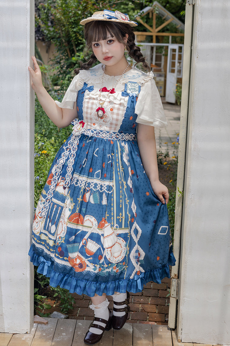 Lolita JSK Dress - Tea Party, Blue, Ruffled, Printed, Sweet Style - additional product view 10