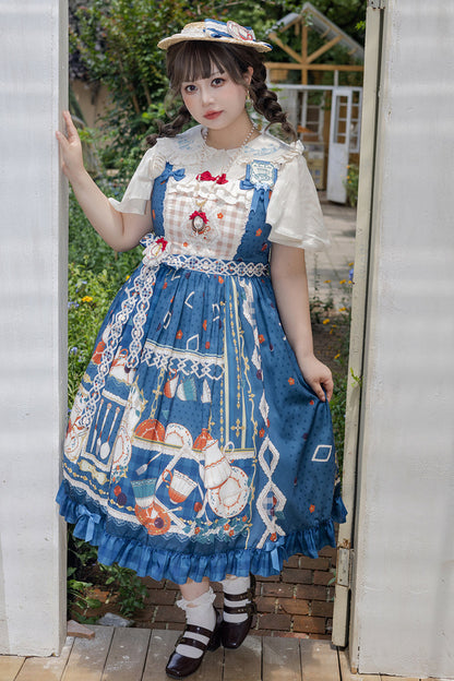Lolita JSK Dress - Tea Party, Blue, Ruffled, Printed, Sweet Style - additional product view 10