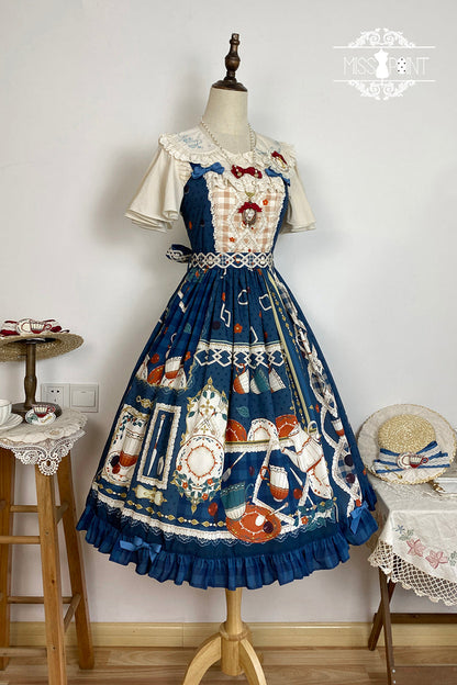 Lolita JSK Dress - Tea Party, Blue, Ruffled, Printed, Sweet Style - additional product view 11