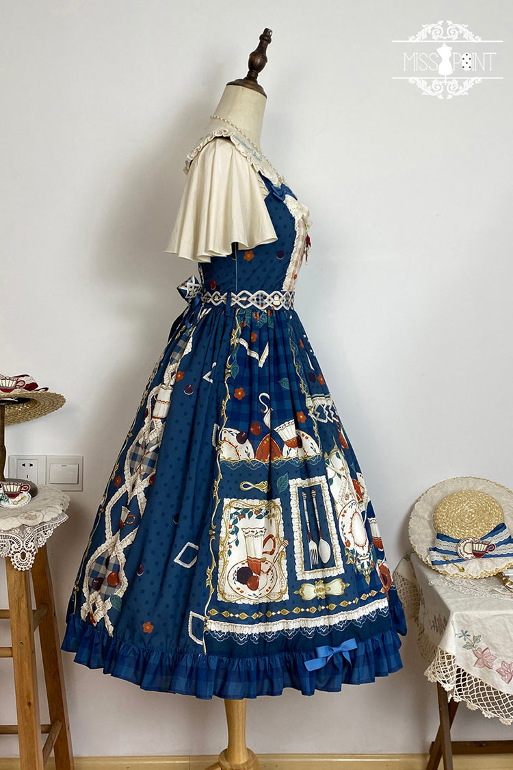 Lolita JSK Dress - Tea Party, Blue, Ruffled, Printed, Sweet Style - additional product view 12