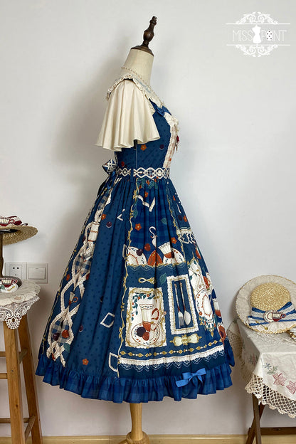 Lolita JSK Dress - Tea Party, Blue, Ruffled, Printed, Sweet Style - additional product view 12