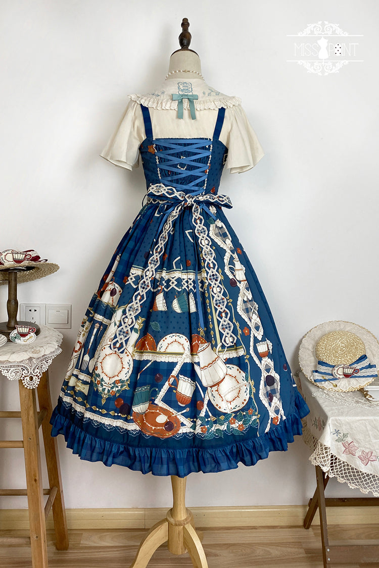 Lolita JSK Dress - Tea Party, Blue, Ruffled, Printed, Sweet Style - additional product view 13
