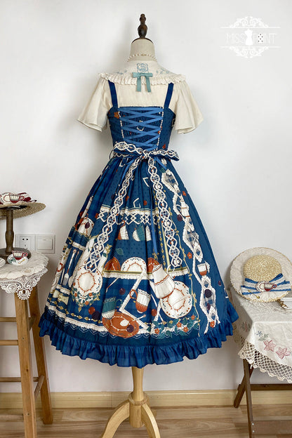 Lolita JSK Dress - Tea Party, Blue, Ruffled, Printed, Sweet Style - additional product view 13