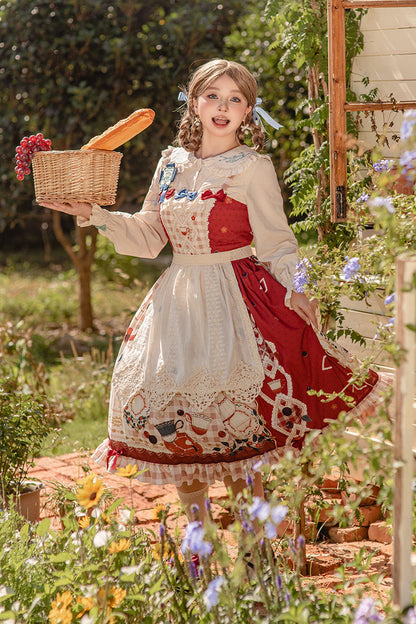 Lolita JSK Dress - Tea Party, Red, Lace Trim, Ruffled, Printed - additional product view 5