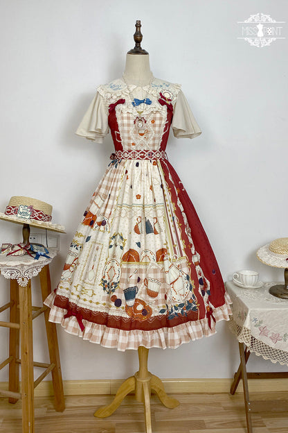 Lolita JSK Dress - Tea Party, Red, Lace Trim, Ruffled, Printed - additional product view 7