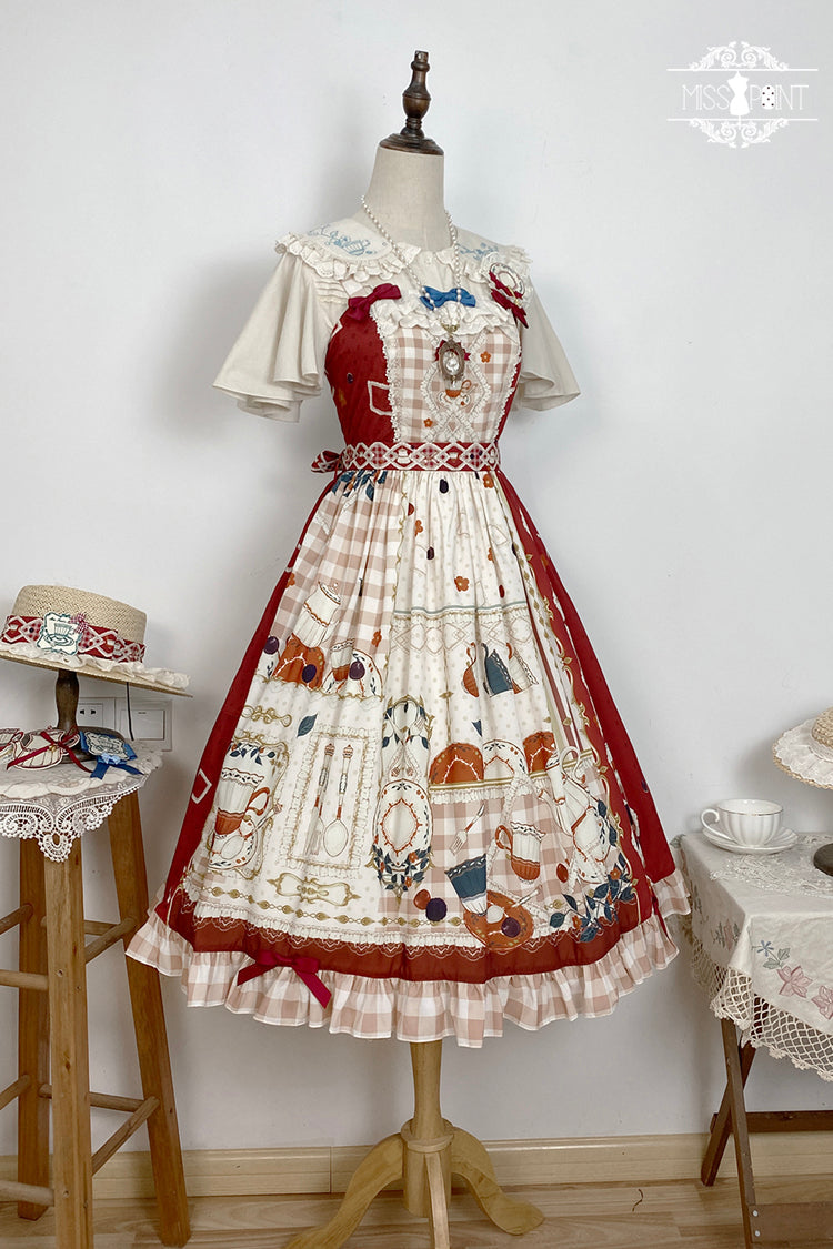 Lolita JSK Dress - Tea Party, Red, Lace Trim, Ruffled, Printed - additional product view 10