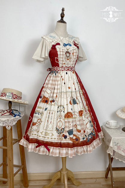 Lolita JSK Dress - Tea Party, Red, Lace Trim, Ruffled, Printed - additional product view 10