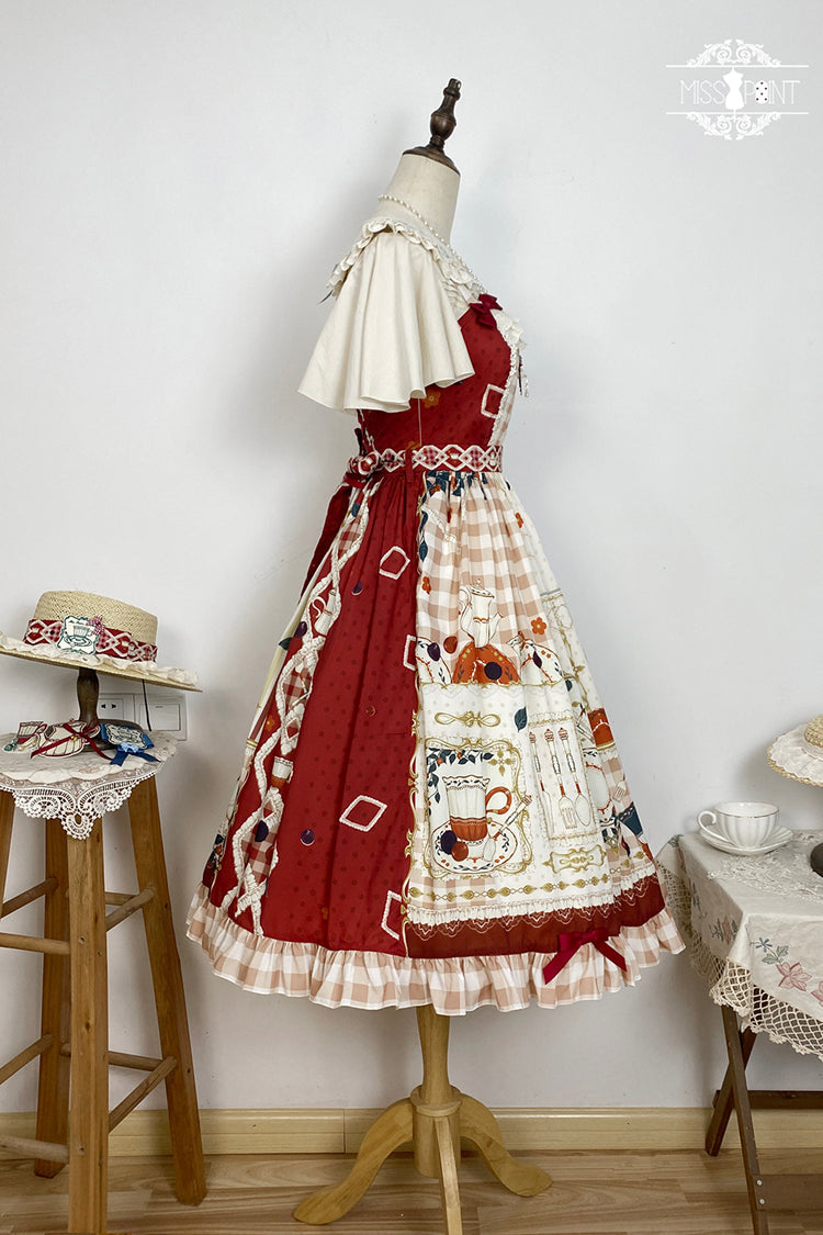 Lolita JSK Dress - Tea Party, Red, Lace Trim, Ruffled, Printed - additional product view 11