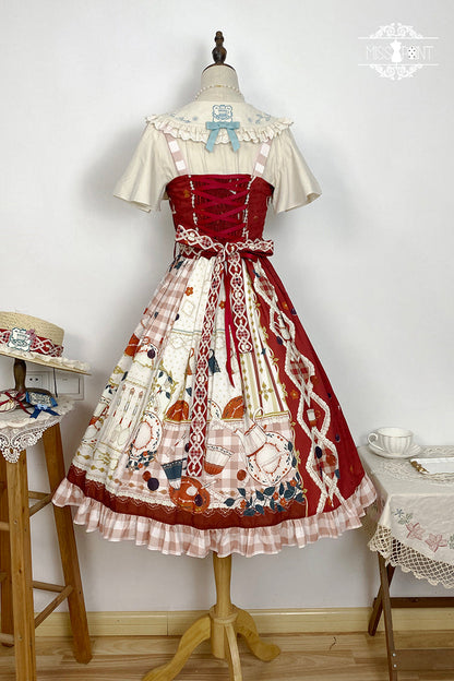 Lolita JSK Dress - Tea Party, Red, Lace Trim, Ruffled, Printed - additional product view 12