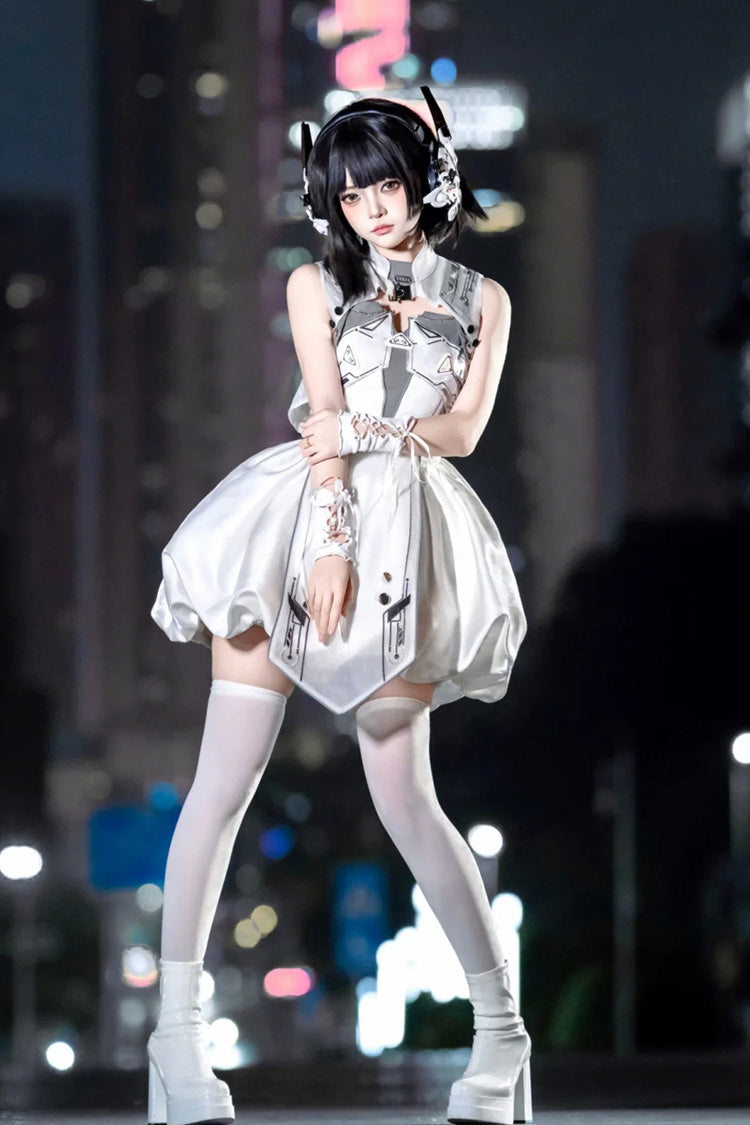 Lolita JSK Dress - Tech Light Realm, White, Punk Style, Printed - additional product view 5