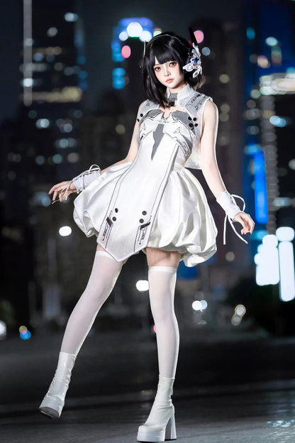 Lolita JSK Dress - Tech Light Realm, White, Punk Style, Printed - additional product view 6