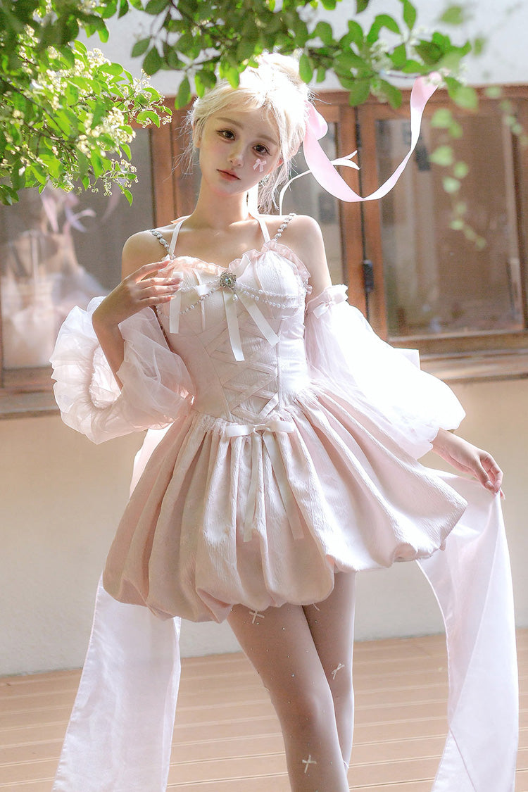 Lolita JSK Dress - The Runaway Princess, Pink, Lace-Up, Sweet Style, Bow Detail - additional product view 2