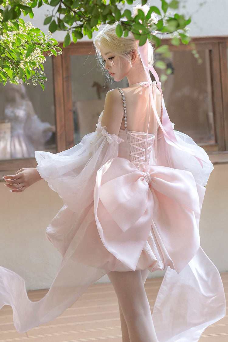 Lolita JSK Dress - The Runaway Princess, Pink, Lace-Up, Sweet Style, Bow Detail - additional product view 4