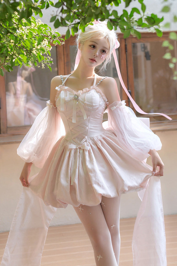 Lolita JSK Dress - The Runaway Princess, Pink, Lace-Up, Sweet Style, Bow Detail - additional product view 5