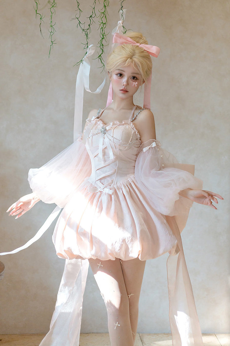 Lolita JSK Dress - The Runaway Princess, Pink, Lace-Up, Sweet Style, Bow Detail - additional product view 6