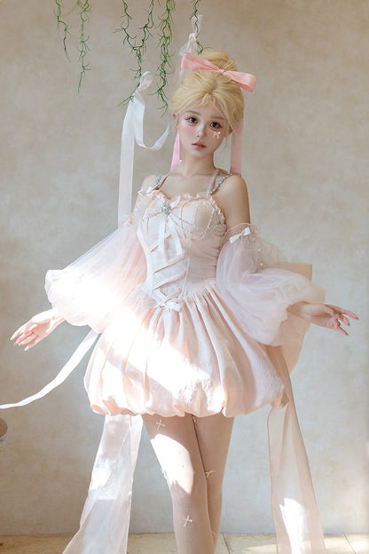 Lolita JSK Dress - The Runaway Princess, Pink, Lace-Up, Sweet Style, Bow Detail - additional product view 6