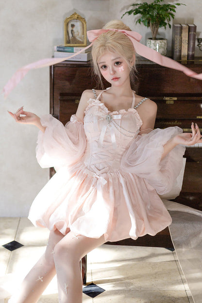 Lolita JSK Dress - The Runaway Princess, Pink, Lace-Up, Sweet Style, Bow Detail - additional product view 8