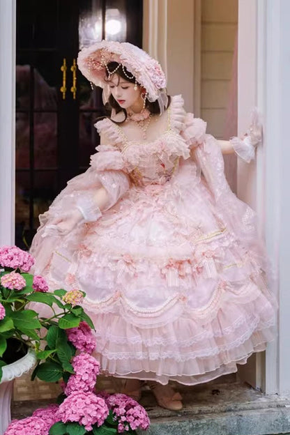 Lolita JSK Dress - The Runaway Princess, Pink, Plus Size, Printed, Layered - additional product view 4
