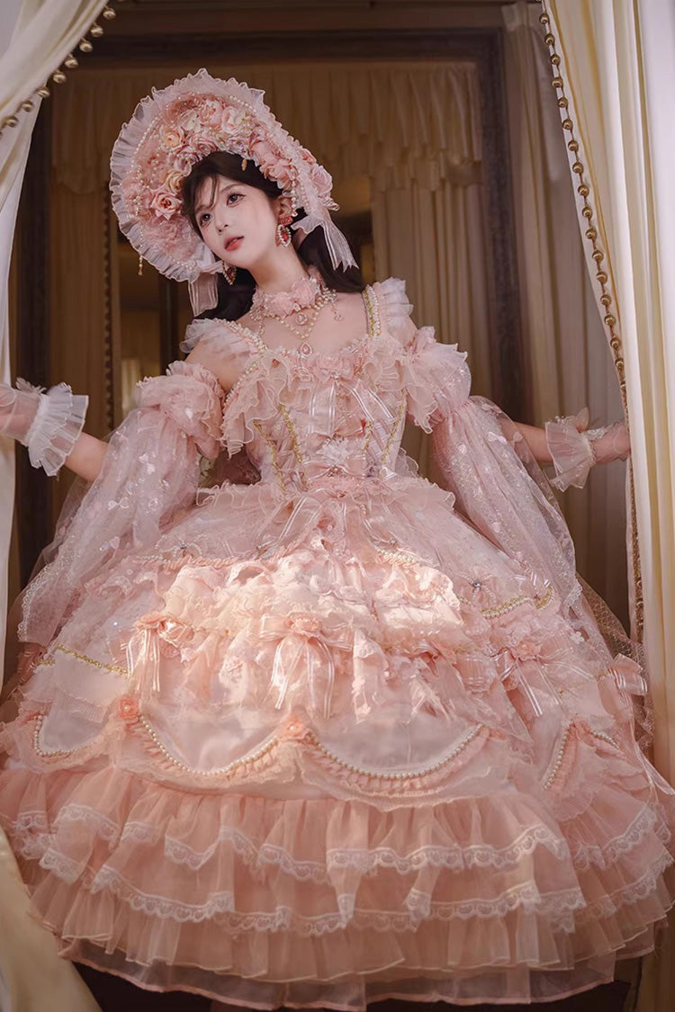 Lolita JSK Dress - The Runaway Princess, Pink, Plus Size, Printed, Layered - main product image