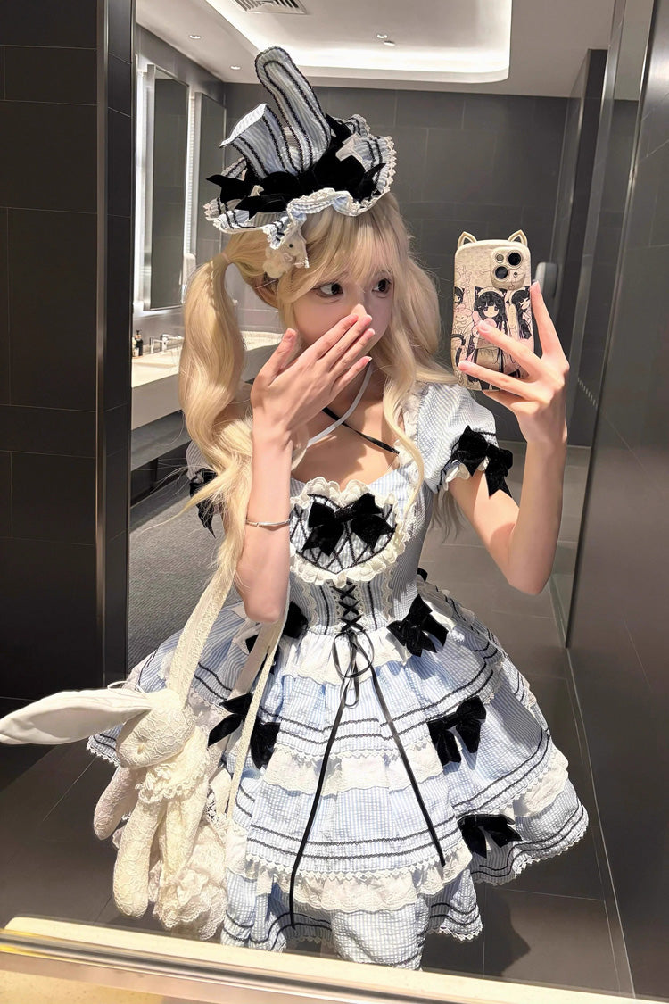 Lolita JSK Dress - Triple-layered, 2 Colors, Ruffled, Printed, Lace-Up - additional product view 2
