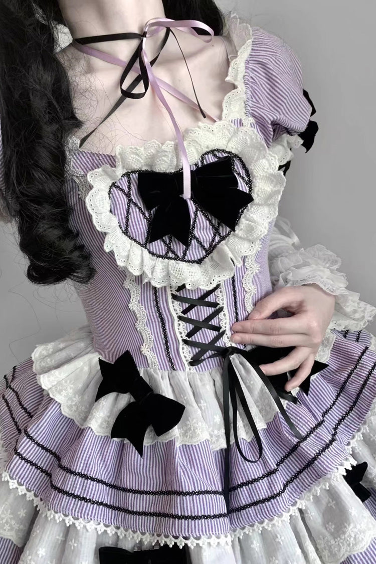 Lolita JSK Dress - Triple-layered, 2 Colors, Ruffled, Printed, Lace-Up - additional product view 3